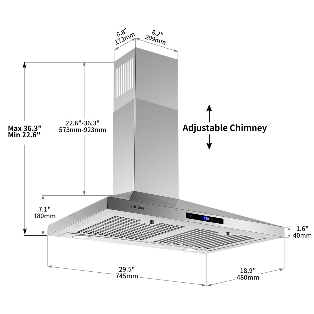 SNDOAS 30" 450 CFM Convertible Wall Mount Range Hood in Black & Reviews